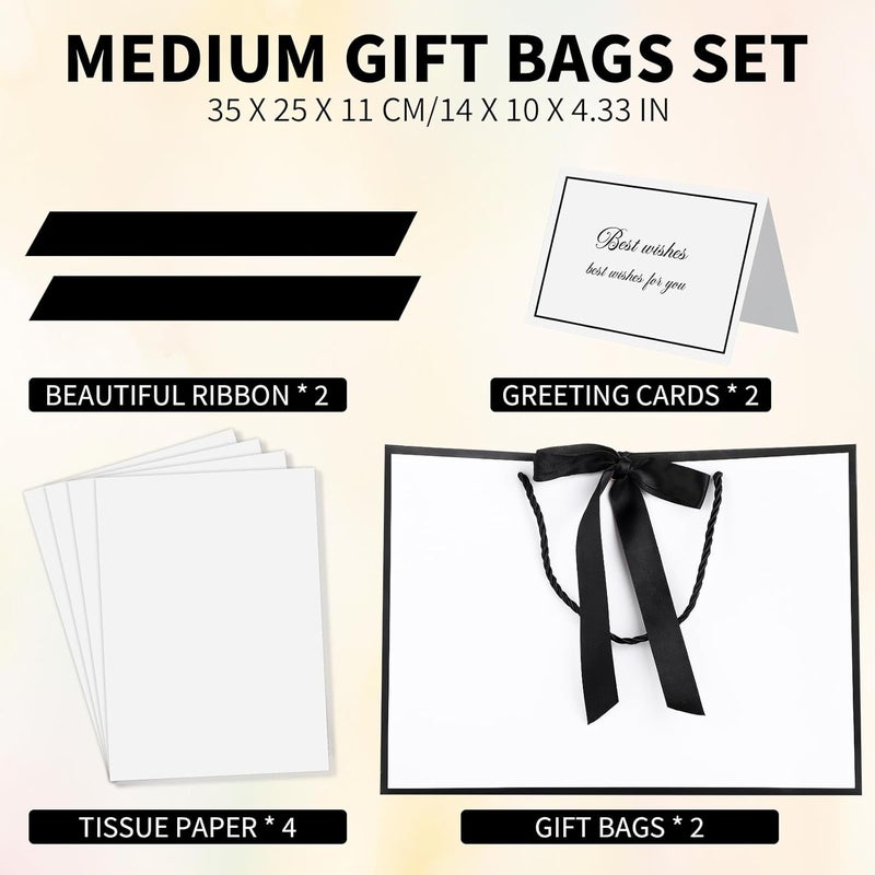 woric White Gift Bags with Handles, 14" Medium Valentines Gift Bag with Tissue Paper, 2 Pcs Gift Bags with 4 Tissue Paper and 2 Cards for Valentine's Day Birthday Party - Image 2